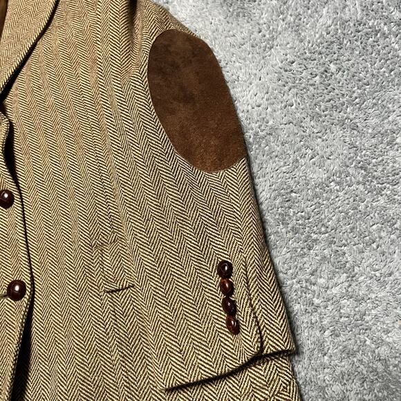 Ralph Lauren Blazer Womens 14 Brown Herringbone Wool Equestrian Elbow Patch - Picture 2 of 11